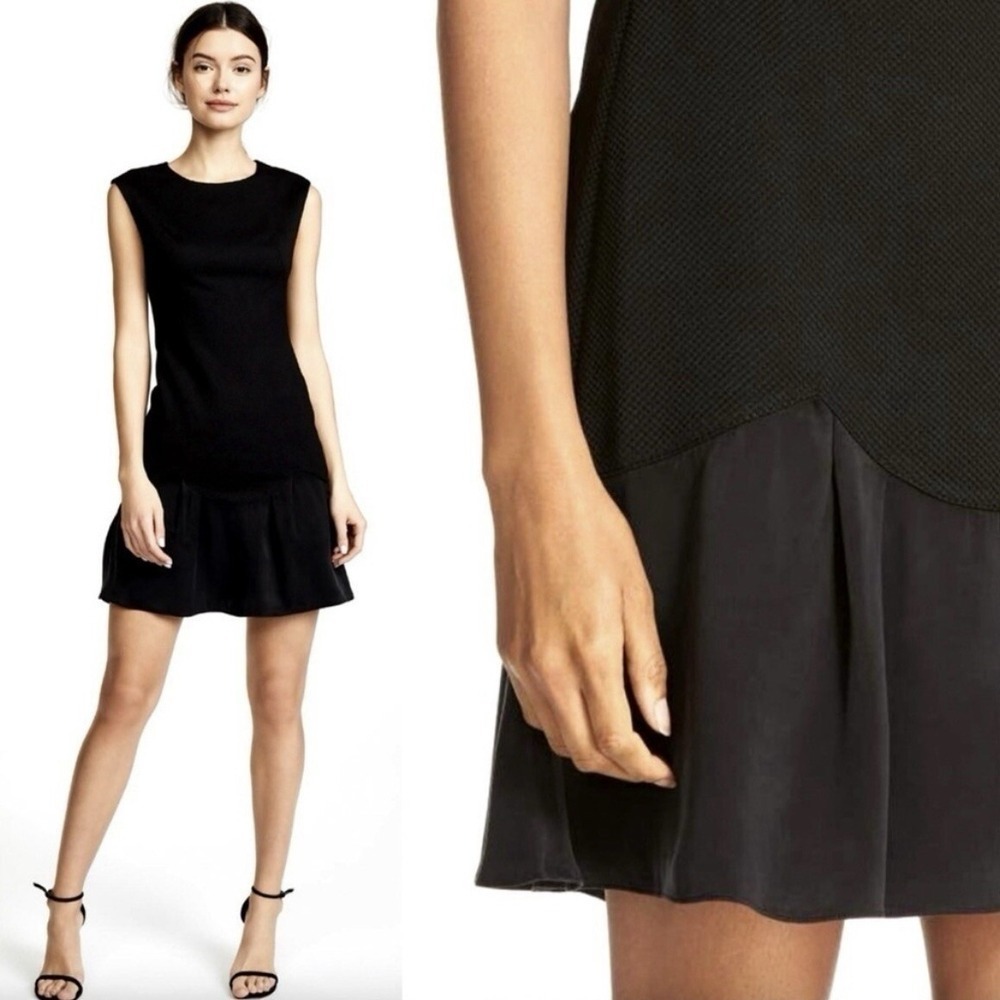 Rebecca Taylor Black Mini Dress Stacy Textured Peplum Sleeveless Womens 4